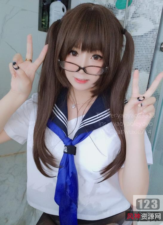 蓝色JK超强反差,软萌少女装,双马尾,黑袜袜,TWITTER,INS,WECHAT,完美视觉体验!