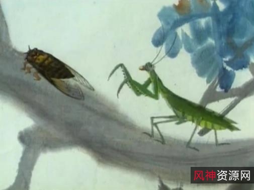 剪纸动画经典合集《螳螂捕蝉》四版88V45G，警示故事，夏天元素